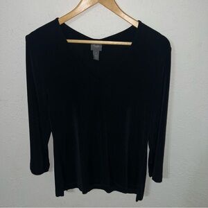 Chico's Travelers Shirt Tunic Top Classic Black Slinky Pullover Blouse Medium.